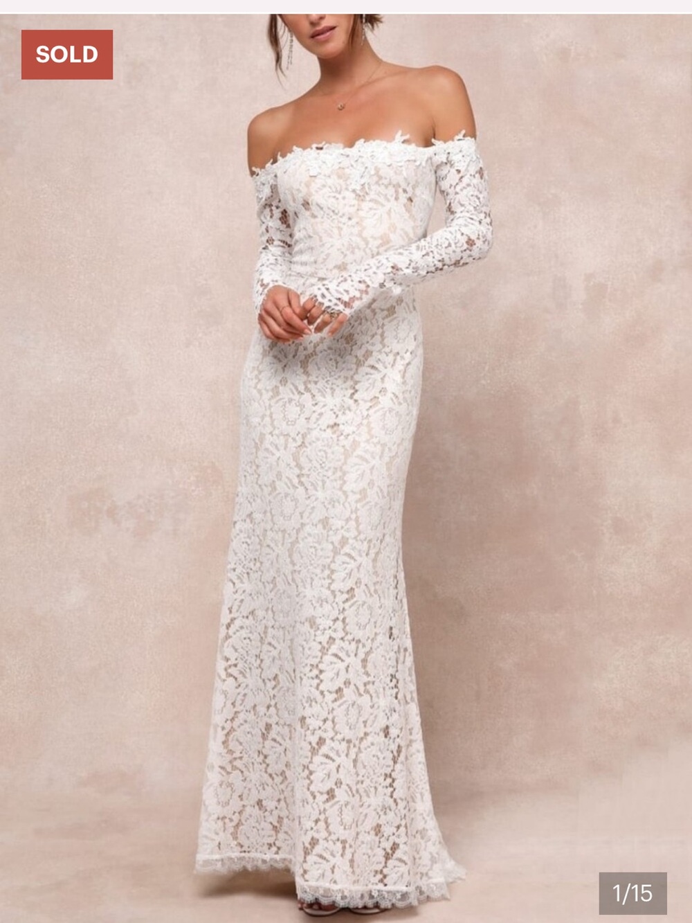 Lulu's Off-Shoulder White Lace Gown